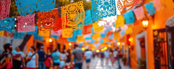Obraz premium Colorful papel picado streamers on Mexican street festival