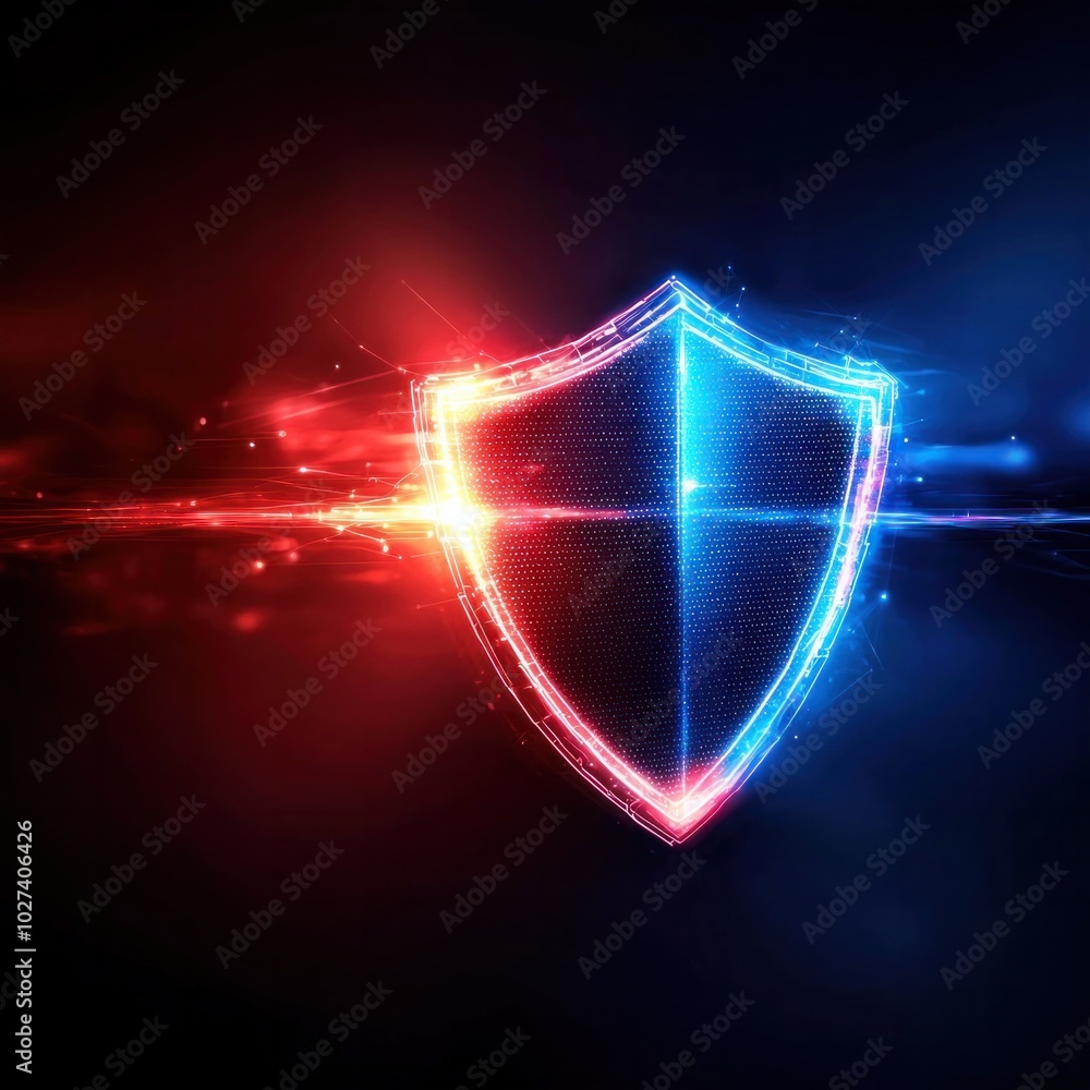 Poster design a strong and protective shield symbolizing phishing protection in a digital environment, usin