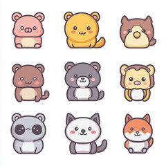 Kawaii style animal characters in adorable illustrations