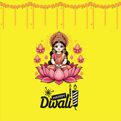 Happy Depwali Goddess Laxmi on Laxmi pujan or pooja in Diwali or Deepavali, a festival of light