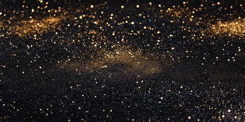 Obraz premium A black and gold background with a lot of glitter. The glitter is scattered all over the background, giving it a sparkling and festive appearance
