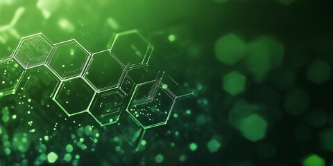 A green background with hexagonal shapes that are all different sizes. The shapes are all different colors and sizes, and they are arranged in a way that creates a sense of movement and energy