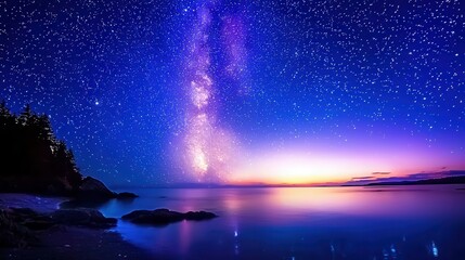 Naklejka premium Starry Night Over Calm Waters