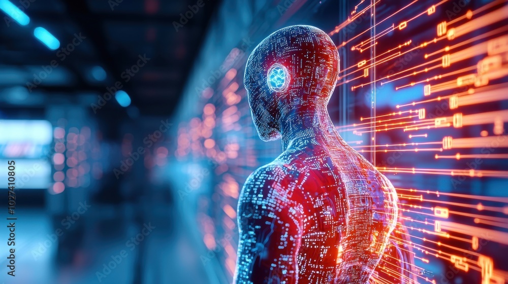 Poster hyper-realistic cgi robot in digital environment