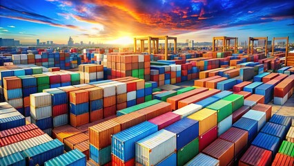 Colorful Shipping Containers in a Logistics Yard - Import and Export Transportation Business