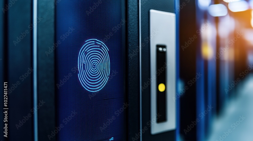 Poster depict the cutting-edge biometric authentication process in a high-tech environment