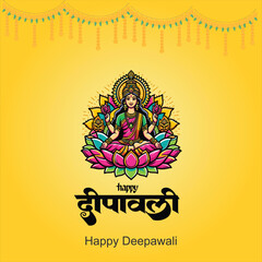 Happy Depwali Goddess Laxmi on Laxmi pujan or pooja in Diwali or Deepavali, a festival of light
