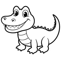 Fototapeta premium simple icon Children coloring book page, line art, monochrome black and white, cartoon outline cute style, illustration of a crocodile