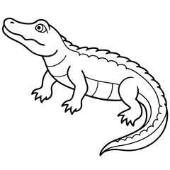 simple icon Children coloring book page, line art, monochrome black and white, cartoon outline cute style, illustration of a crocodile
