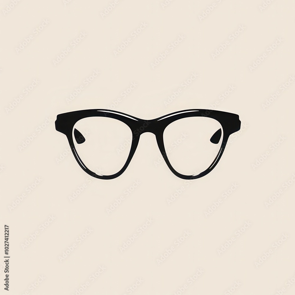 Poster a stylish pair of black eyeglasses is displayed against a soft beige background, showcasing a classi