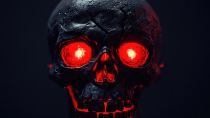 A creepy skull with glowing red eyes, isolated perfectly for png use