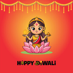 Happy Depwali Goddess Laxmi on Laxmi pujan or pooja in Diwali or Deepavali, a festival of light