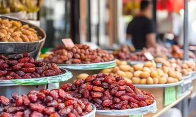 Chinese market displays red date dried fruits for sale, Generative AI 