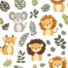Fototapeta premium abstraction of Seamless pattern with african animals, decor elements