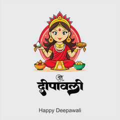 Happy Depwali Goddess Laxmi on Laxmi pujan or pooja in Diwali or Deepavali, a festival of light