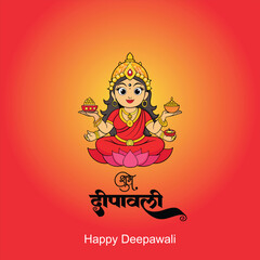 Happy Depwali Goddess Laxmi on Laxmi pujan or pooja in Diwali or Deepavali, a festival of light