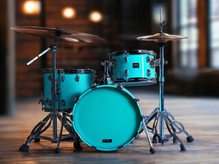 Fototapeta na wymiar Electronic Drum Kit in Vibrant Teal: Compact and Responsive for Drummers