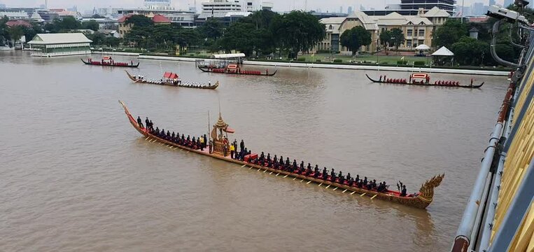 Ancient boat procession in Bangkok, Thailand, during the Kathin ceremony at Wat Arun, photographed on October 10, 2024.