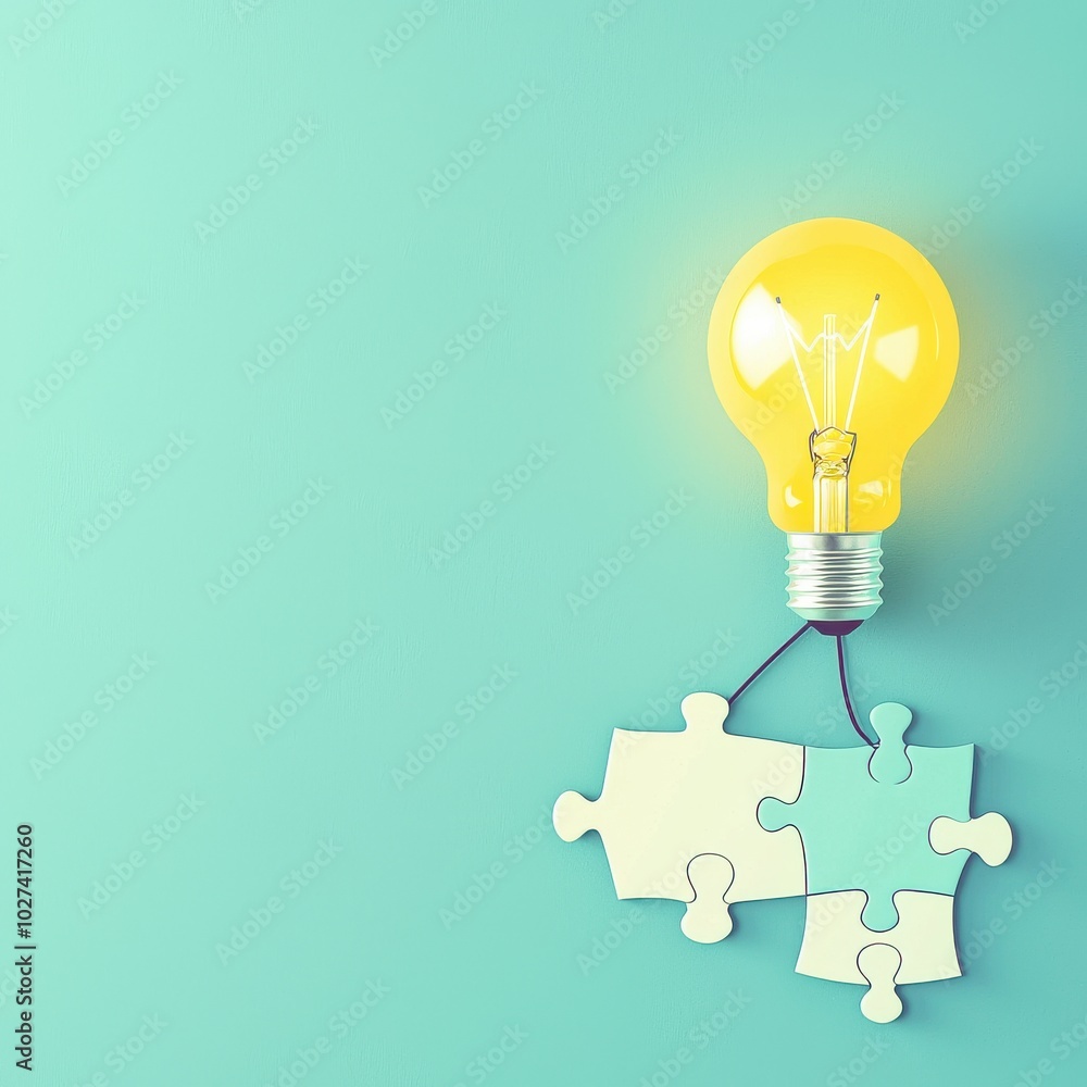 Poster Lightbulb Connecting Puzzle Piece Symbolizing Ideas, Concept Problem Solving