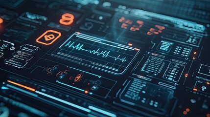 Fototapeta premium Futuristic Digital Interface with Heartbeat Monitor
