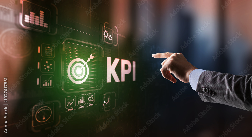 Aufkleber kpi key performance indicator business internet technology concept on virtual screen