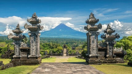 Obraz premium Majestic Mountain View with Temple Gates in Bali