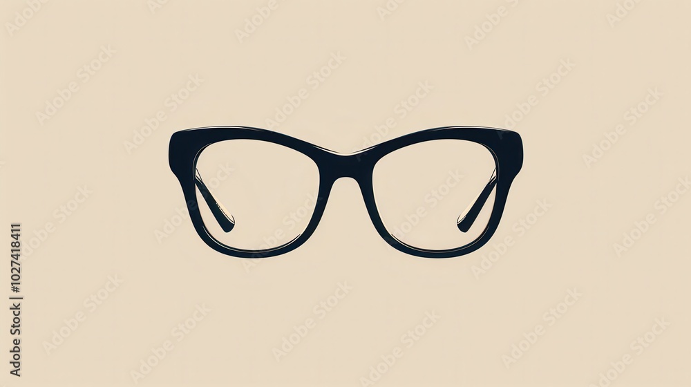 Poster the black eyeglasses rest against a soft beige background, showcasing their contemporary design and 