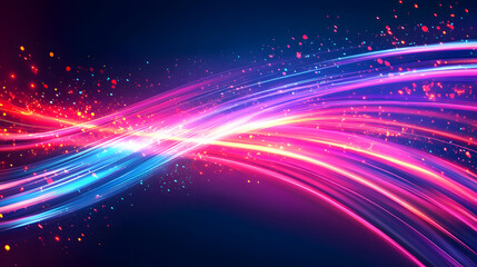 Obraz premium Neon futuristic stream of flashes on dark background.