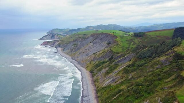 Aerial view of the Flysch Begiratokia is part of the basque coast. Deba, Gipuzkoa, Spain.