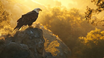 Fototapeta premium Majestic Eagle in Golden Sunrise Glow