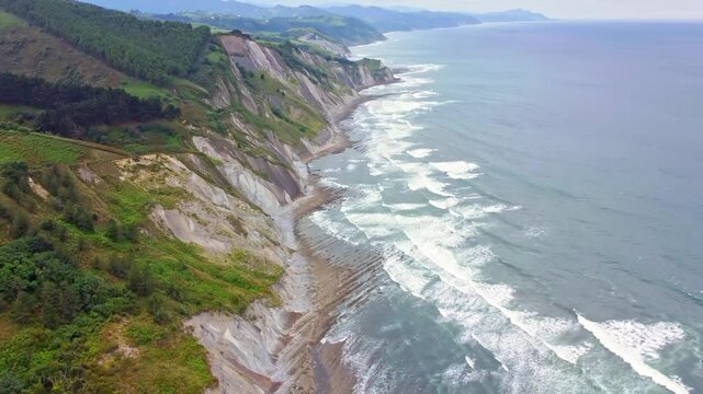 Aerial view of the Flysch Begiratokia is part of the basque coast. Deba, Gipuzkoa, Spain.