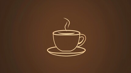 Obraz premium A simple line drawing of a cup of coffee on a brown background.