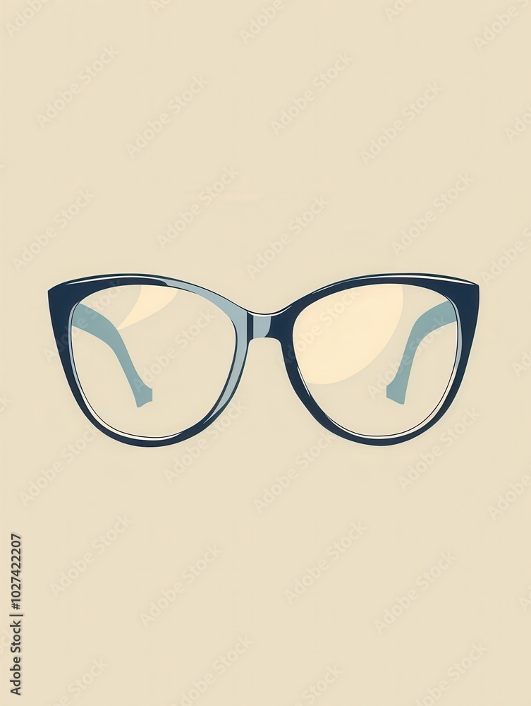Poster a pair of trendy eyeglasses featuring sleek frames and clear lenses rests on a simple backdrop, perf