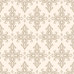 Fototapeta premium Elegant vintage floral pattern in beige and cream tones. Classic damask style for luxurious decor themes. Ideal for wallpaper, textile, packaging, and graphic design.
