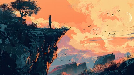 Man standing on a cliff looking at the beauty of the world