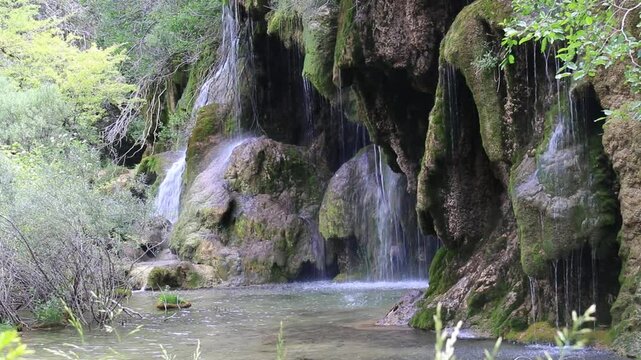 A spectacular landscape. Cuervo River Spring, Vega del Codorno, in the province of Cuenca, Castilla-La Mancha, Spain.