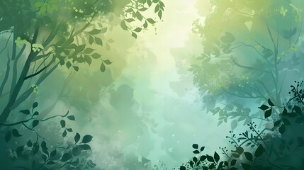 Natural misty forest background with gentle light illuminating