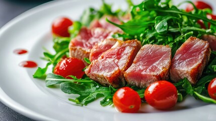 Fresh Salad with Juicy Meat and Cherry Tomatoes