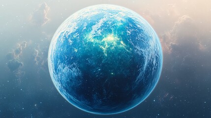 Glowing Blue Earth in Space Atmosphere