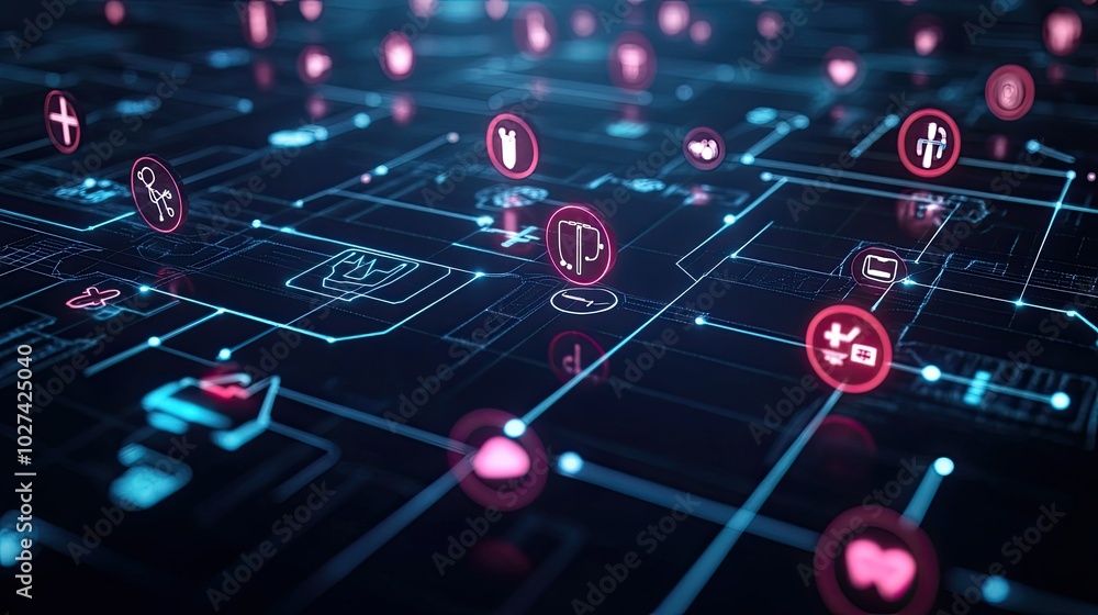 Poster digital health icons in interconnected network design
