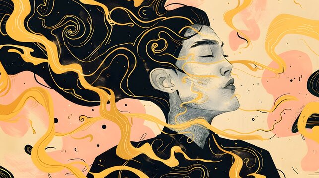 Asian man with black hair reflecting on life
