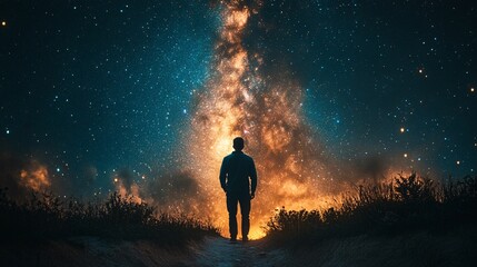 Fototapeta premium Stars in the Night Sky With Silhouette at the Foreground