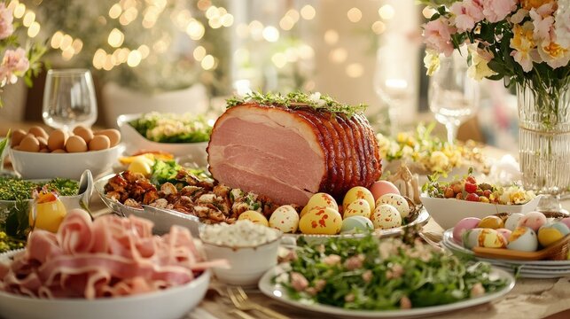 Easter Feast with Delicious Dishes and Decorations