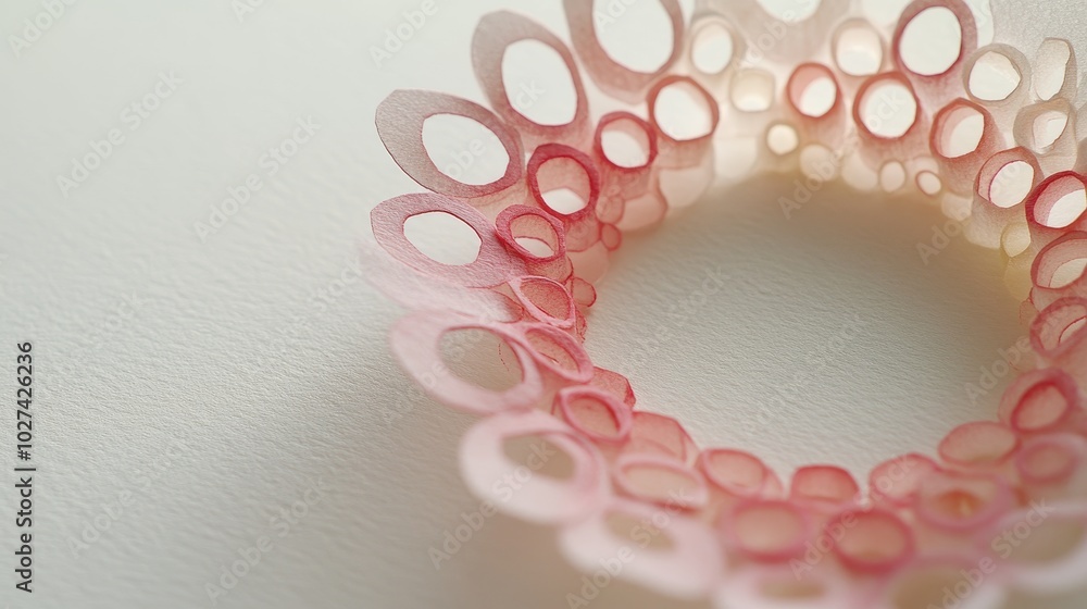 Aufkleber Minimalist paper artwork with circular cutouts transitioning from dark pink to lighter shades, creating a gradient pattern with subtle shadows and depth on a white background