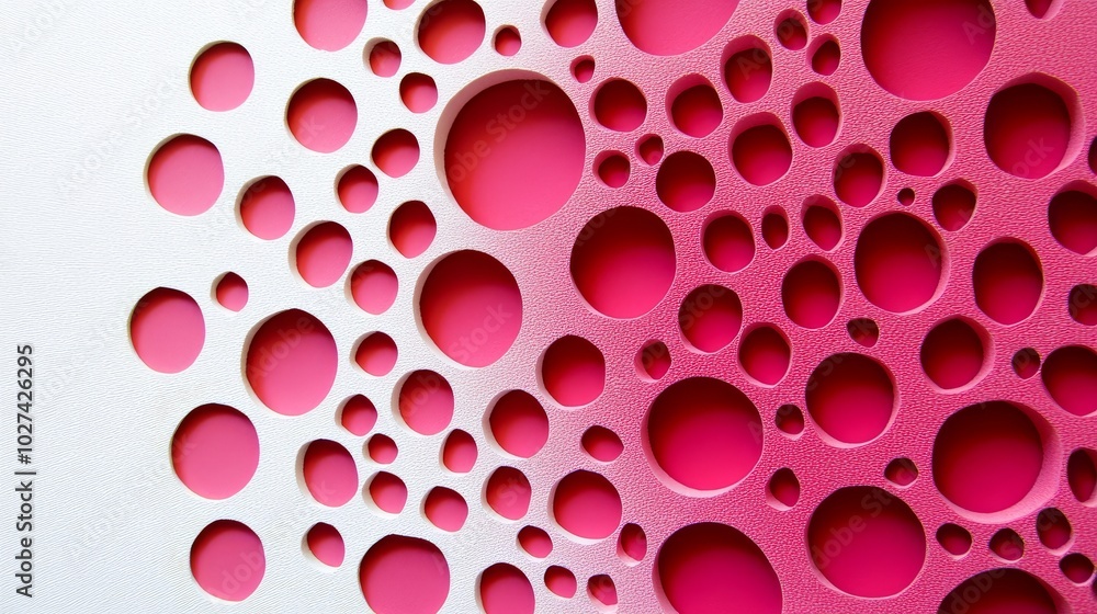 Aufkleber Minimalist paper artwork with circular cutouts transitioning from dark pink to lighter shades, creating a gradient pattern with subtle shadows and depth on a white background