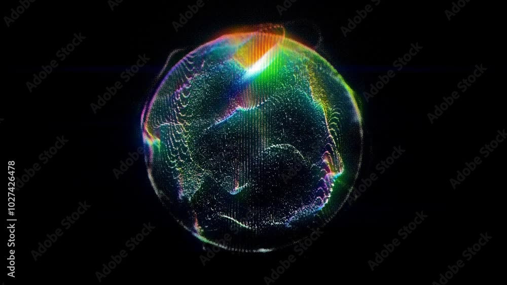 Poster multicolor sparkling cosmic sphere on a black background. abstract and vibrant design. glowing and f
