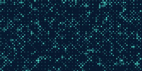 Abstract background chaotic size blue pixels and rhombus. Rectangle mosaic gradient color  with noise design. Vector Illustration.