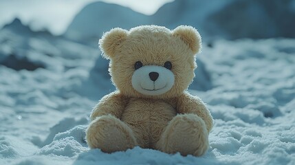 Playful Teddy Bear in a Snowy Landscape
