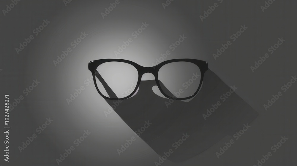 Poster A pair of elegant eyeglasses is centered against a softly lit backdrop, creating striking shadows that enhance their design. Generative AI