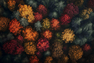 Obraz premium Vibrant Autumn Forest Aerial View